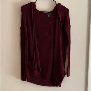 American Eagle Maroon knit hooded cardigan